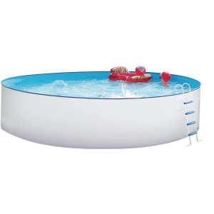 Steinbach Stahlwandpool-Set Nuovo, Ø 550 cm, mit Leiter und Badespielzeug im Wasser.