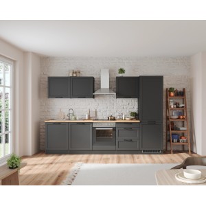 Moderne Held Küchenzeile Kempten 300 cm in Graphit/Grau ohne E-Geräte.