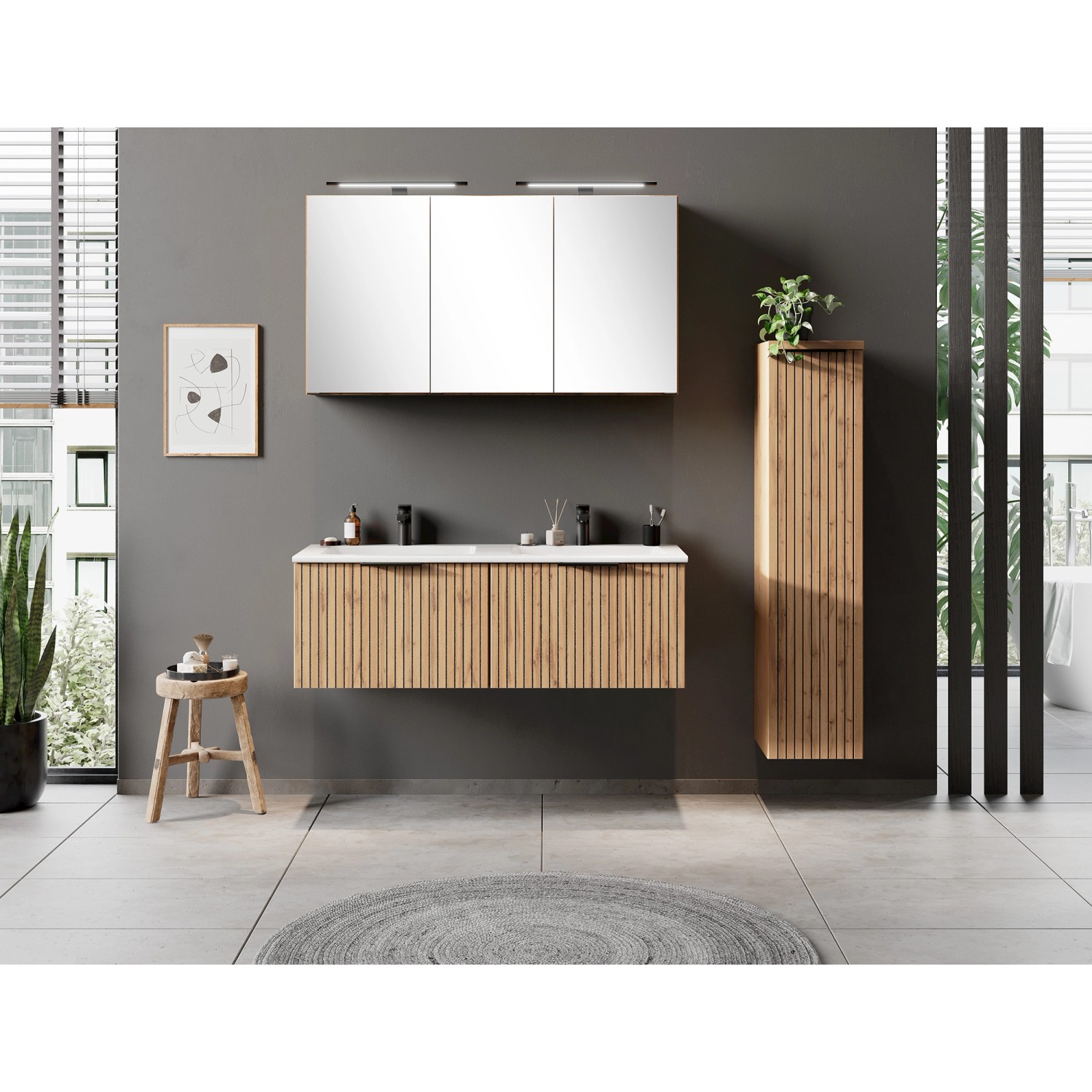 Held Möbel Waschtisch-Set Becken Weiß 200 x 120 x 47 cm Wildeiche 2-tlg._13