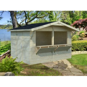 Palmako Marktstand Stella, unbehandeltes Holz-Gartenhaus mit ausklappbarer Theke und Tür.