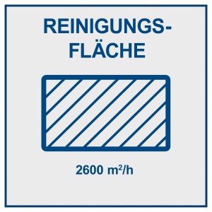 Symbol Reinigungsfläche: 2600 m²/h für Scheppach Kehrmaschine S800.