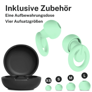 CUXCES Ohrstöpsel in Türkis mit Aufbewahrungsdose und 4 Silikon-Aufsatzgrößen (XS-L) für Gehörschutz.