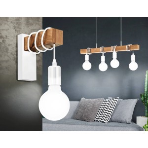 Eglo Townshend Wandleuchte, 1-flammig, weiß-braun, Holz/Metall, modernes Design.