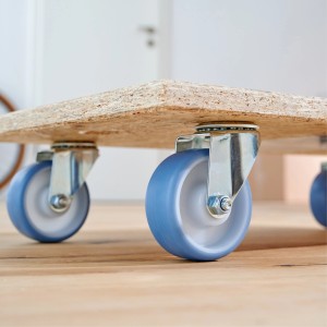 Wagner Transporthilfe mit blauen Rollen, Tragkraft 250 kg, aus Holz (FSC®)