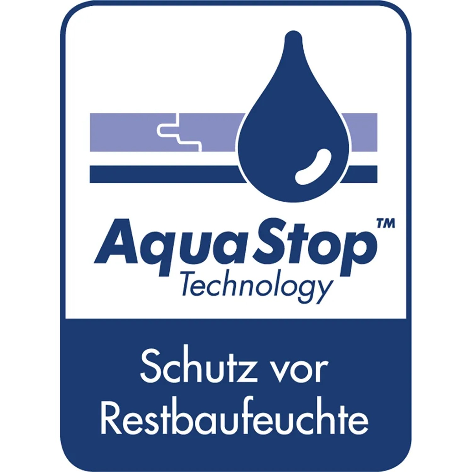 AquaStop Logo der Selitflex Trittschalldämmung für Parkett und Laminat, Schutz vor Restfeuchte.