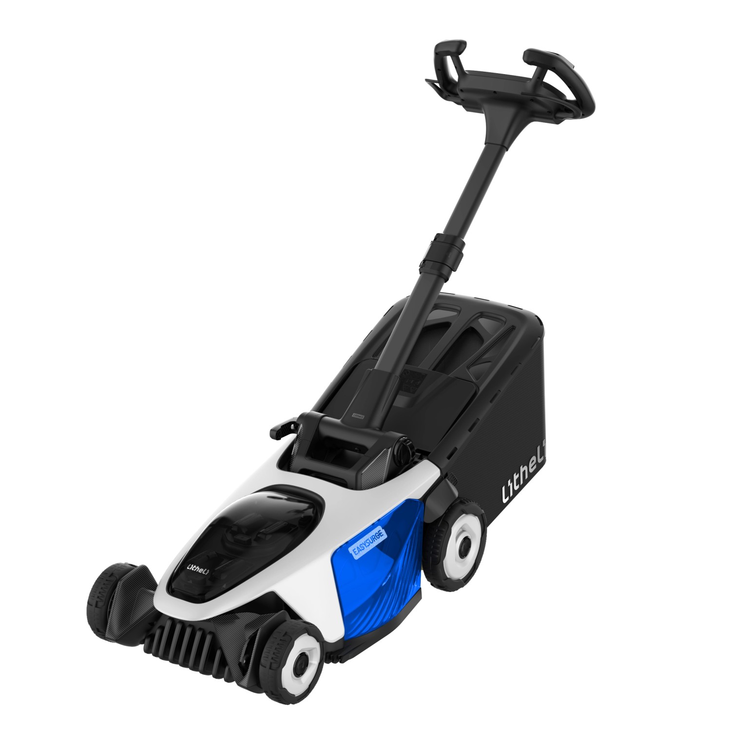 Litheli Akku-Rasenmäher EasySurge mit 2 Akkus, weiß/schwarz, 43 cm Schnittbreite.