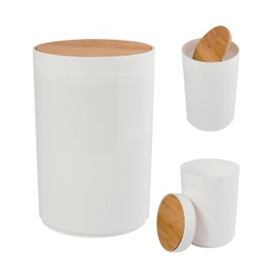 Weißer MSV Kosmetikeimer Oslo mit Bambusdeckel, 5 Liter Fassungsvermögen.