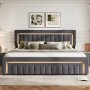 okwish Polsterbett mit LED Beleuchtung Schubladen Jugendzimmer 180x200cm Grau_3