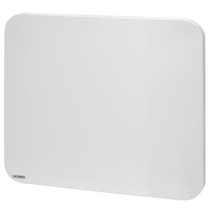 Weiße Vasner Citara M Plus Infrarotheizung, eine flache Metallheizung mit abgerundeten Ecken.