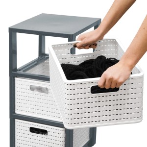 Rotho Tower Country mit 3 weißen A4 Aufbewahrungsboxen und Rollen.