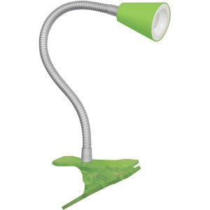 Apfelgrüne LED-Klemmleuchte by jedi mit flexiblem Arm für Schreibtisch oder Werkbank.