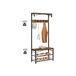 Vasagle Garderobe in Braun-Schwarz mit Haken, Ablage und Schuhregal.