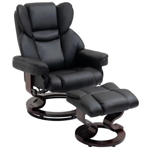 HOMCOM Relaxsessel mit Hocker Drehbar mit Liegefunktion Kunstleder Schwarz
