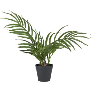 Grüne Kunstpalme Safari Lodge, 41 cm hoch, im schwarzen Topf. Dekorative Kunstpflanze für Innenräume.
