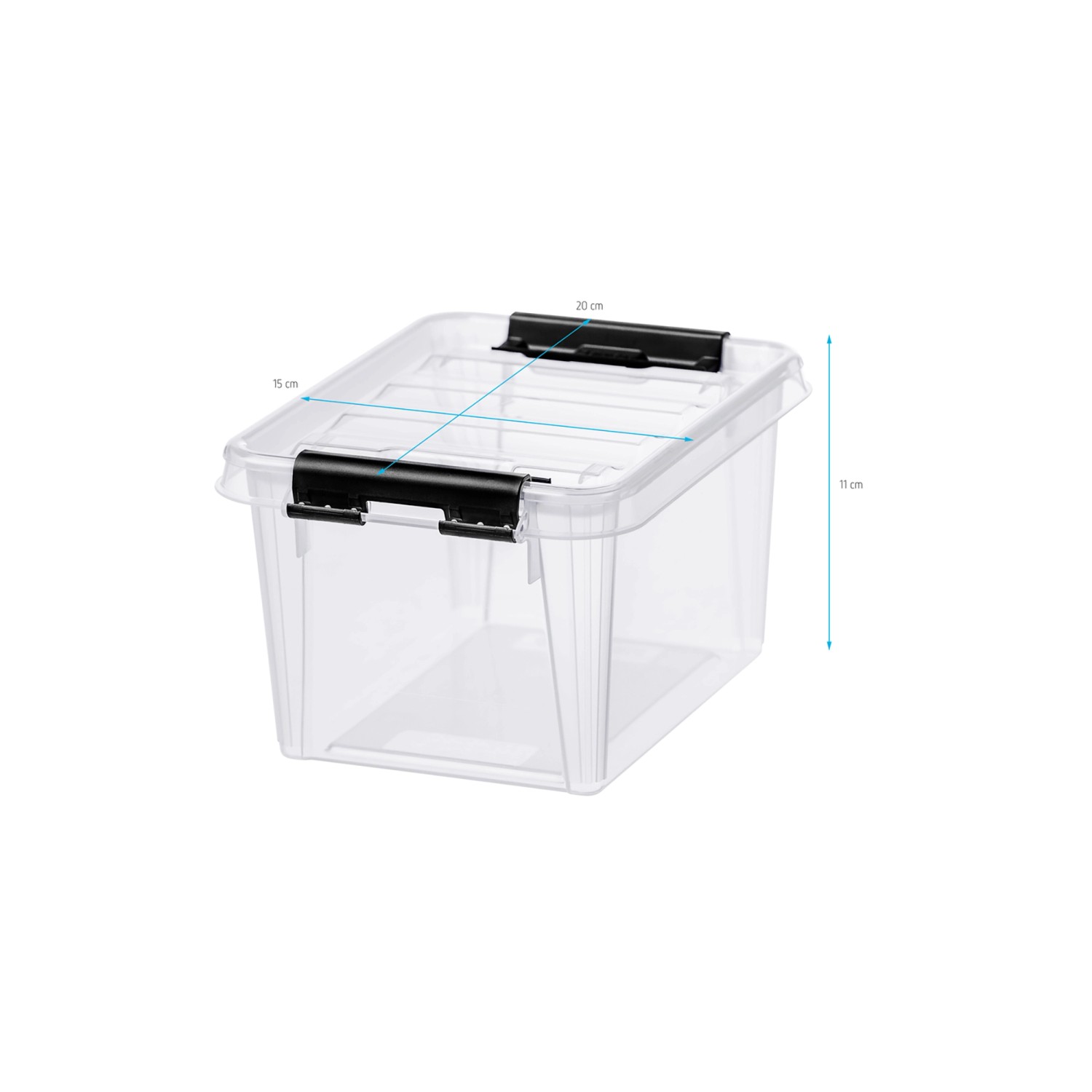 Transparente SmartStore Classic Aufbewahrungsbox 1,5 l mit Deckel und schwarzen Clips.