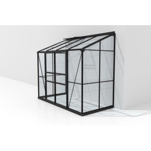 Vitavia Gewächshaus Ida 3300, schwarzes Anlehngewächshaus mit Sicherheitsglas, 3,3 m² Fläche.