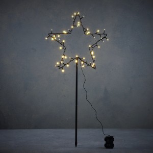 Schwarzer Gartenstecker Stern mit 60 warmweißen LEDs, 90 cm hoch, für weihnachtliche Außen-Dekoration.