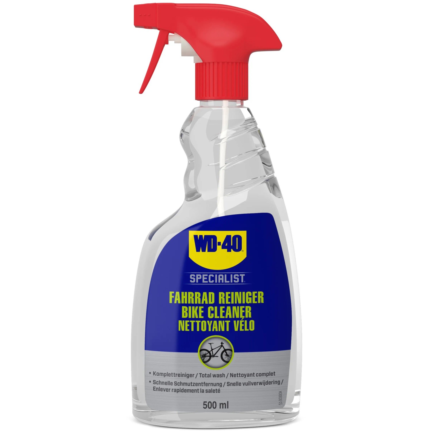 WD-40 Specialist Fahrradreiniger, 500 ml Flasche mit rotem Sprühkopf.