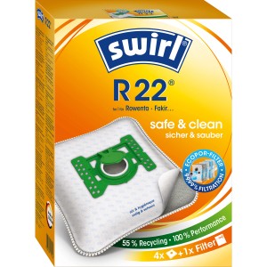 Swirl R 22 EcoPor Staubsaugerbeutel, 4 Stück, für Staubsauger von Rowenta und Fakir.