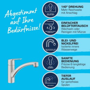 Grohe QuickFix Spültischarmatur Start Supersteel mit niedrigem Auslauf