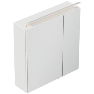 Posseik Spiegelschrank, 60 cm, mit LED-Lampe und Glasböden, weiß hochglanz.