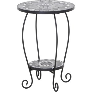 Runder, grauer Siena Garden Gartentisch Como mit Keramikplatte und Stahlgestell.