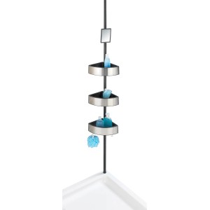 Wenko Duschregal Premium Big Black aus Edelstahl mit 3 Ablagen, Spiegel und Duschutensilien.