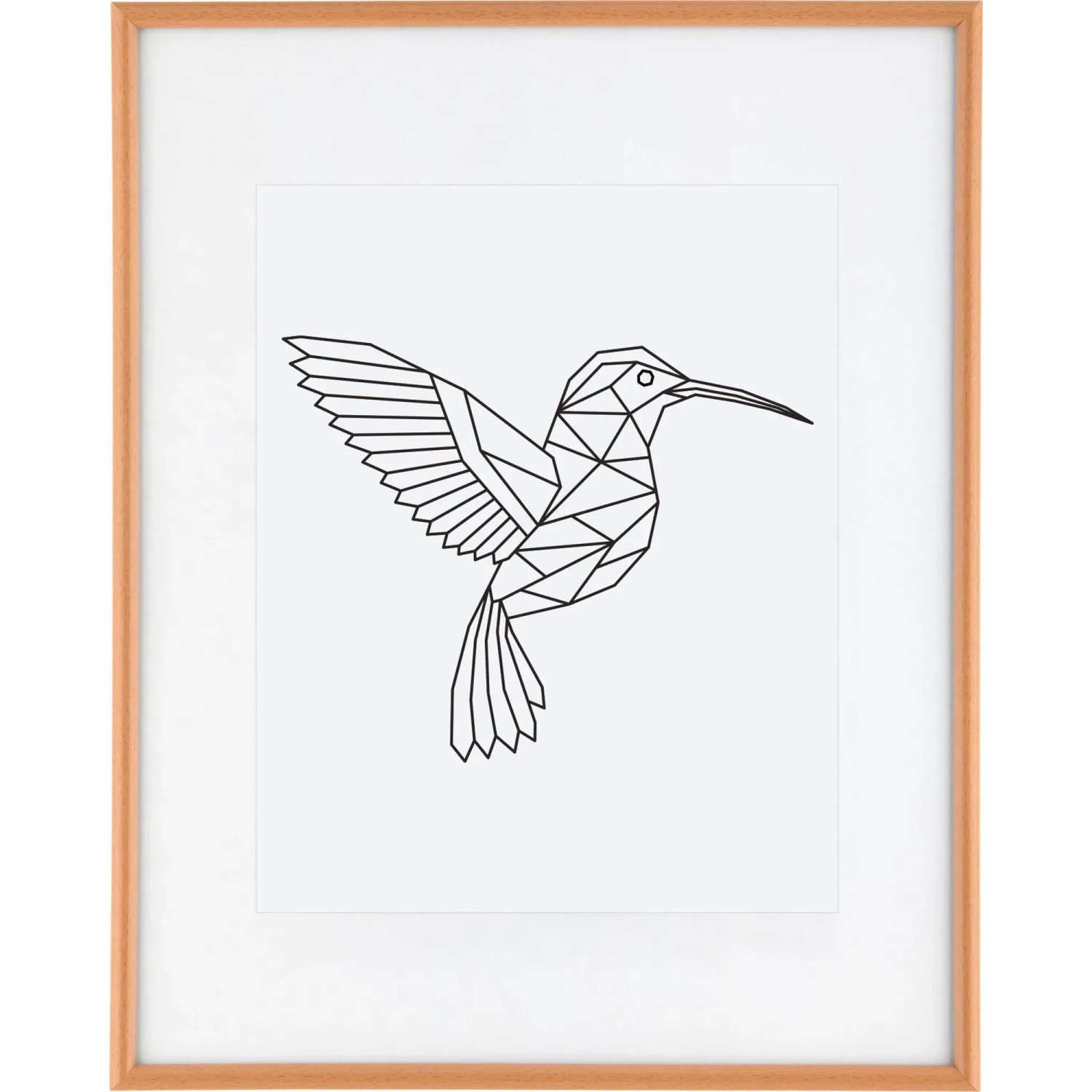 Bilderrahmen aus Kunststoff, 40x50 cm, Buche-Imitat mit Passepartout und Kolibri-Motiv.