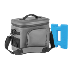 Petromax Kühltasche 8 l mit Kühlakku, grau-schwarz. Kühlbox mit Tragegurt und Griff.