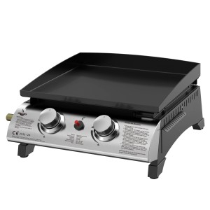 El Fuego Plancha Austin II Gasgrill mit emaillierter Gussplatte und zwei Reglern.