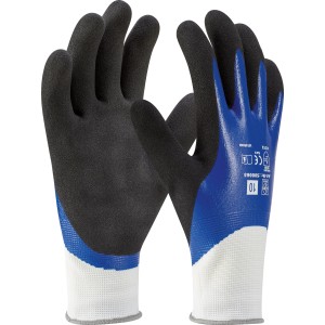 Gartenhandschuhe mit Nitril-Vollbeschichtung, blau-schwarz, Größe 10. Ideal für Gartenarbeiten.