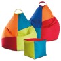 Bunte Sitting Point Sitzsäcke Harlekin (220 l) in Grün, Blau, Rot und Orange.
