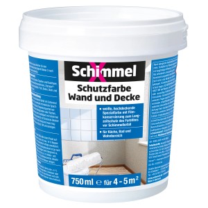 Eimer SchimmelX Schutzfarbe Wand/Decke, weiße Anti-Schimmelfarbe für Innenräume, 0,75 l.