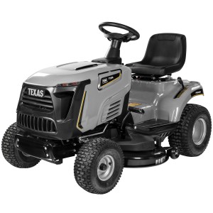 Texas Benzin-Rasentraktor Premium TTS98, Rasentraktor mit 98 cm Schnittbreite, Seitenauswurf und schwarzem Sitz.