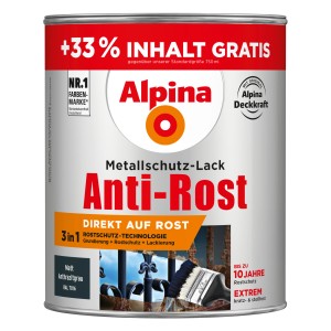 Alpina Metallschutzlack Anti-Rost Anthrazitgrau matt, 1L Dose. Rostschutzgrundierung, Lackierung in einem.