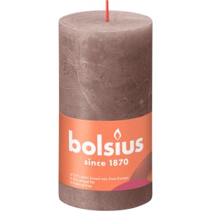 Bolsius Rustik-Kerze Shine, 130/68 mm, in rustikalem Taupe. Stumpenkerze für stimmungsvolles Licht.