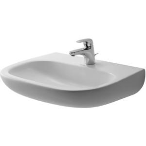 Weißes Duravit D-Code Med Handwaschbecken, 55 cm breit, ohne Überlauf mit Armatur.