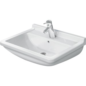 Weißes Duravit Starck 3 Handwaschbecken, 45 cm, mit Überlauf und Hahnloch für Gäste-WC.