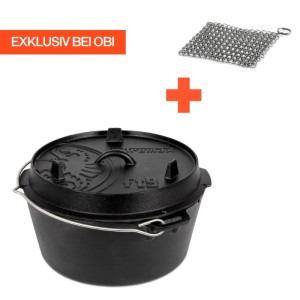 Petromax Dutch Oven FT9 Set mit Ringreiniger, 7,5L. Gusseisen Topf mit Deckel und Füßen für Grill & Lagerfeuer.