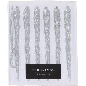 Hängedeko Eiszapfen, 6er Set, silber glitzernd, Baumbehang für festliche Stimmung.