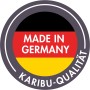 Karibu Qualitätssiegel: Made in Germany mit Deutschlandflagge für Gartenhaus Tessin.