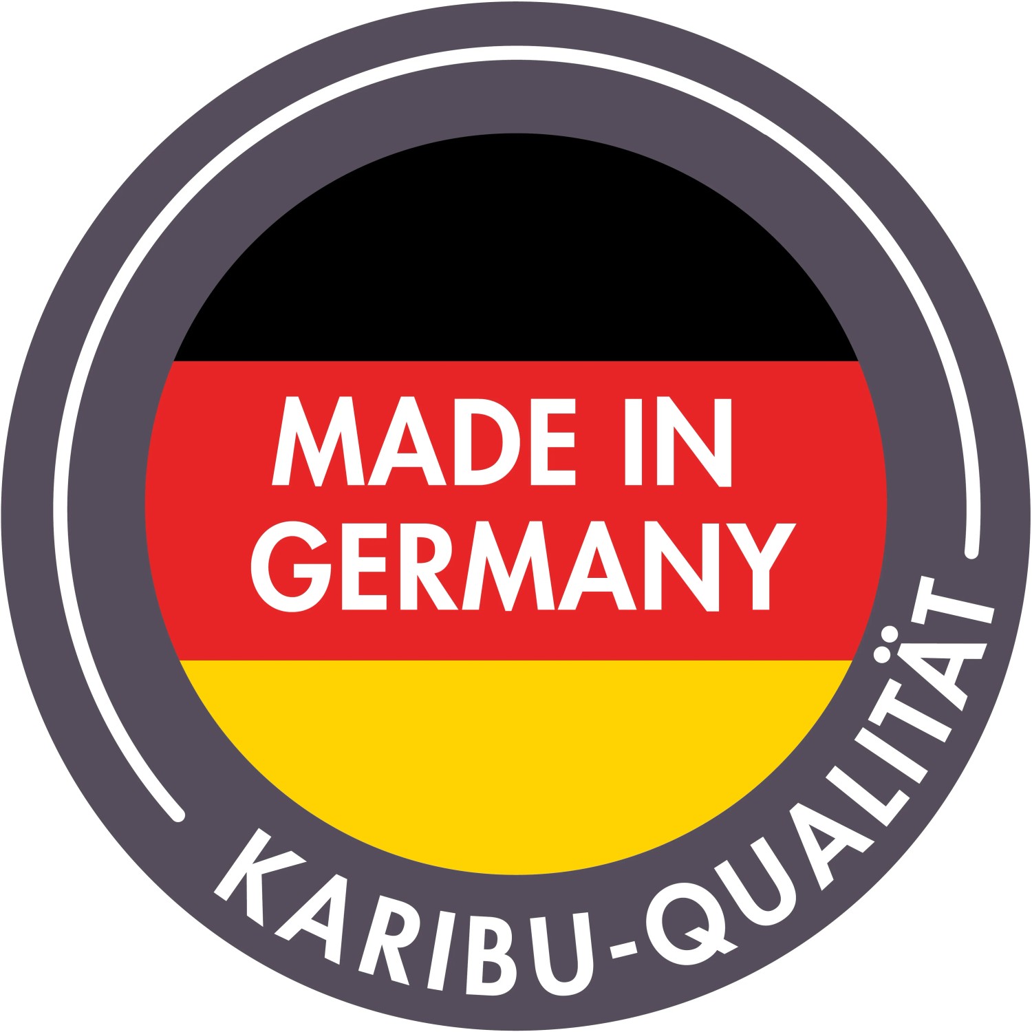 Karibu Qualitätssiegel: Made in Germany mit Deutschlandflagge für Gartenhaus Tessin.