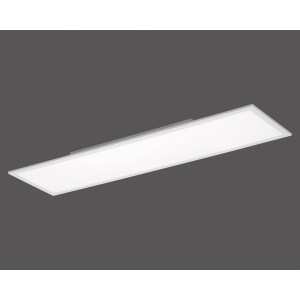 Weißes, dimmbares LED-Panel (120x30cm) für Deckenmontage. Zeitloses, flaches Design für Büro oder Wohnraum.