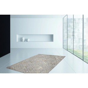 Teppich Masque 310 Elfenbein-Gold, 80x150 cm, Lederteppich mit metallischen Akzenten.