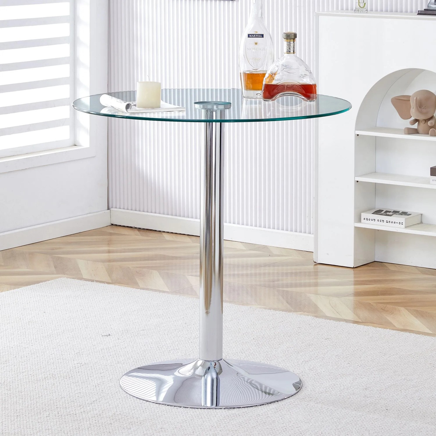 okwish Balkentisch mit Minimalistisch Glas Design 89x89x92cm Transparent_3