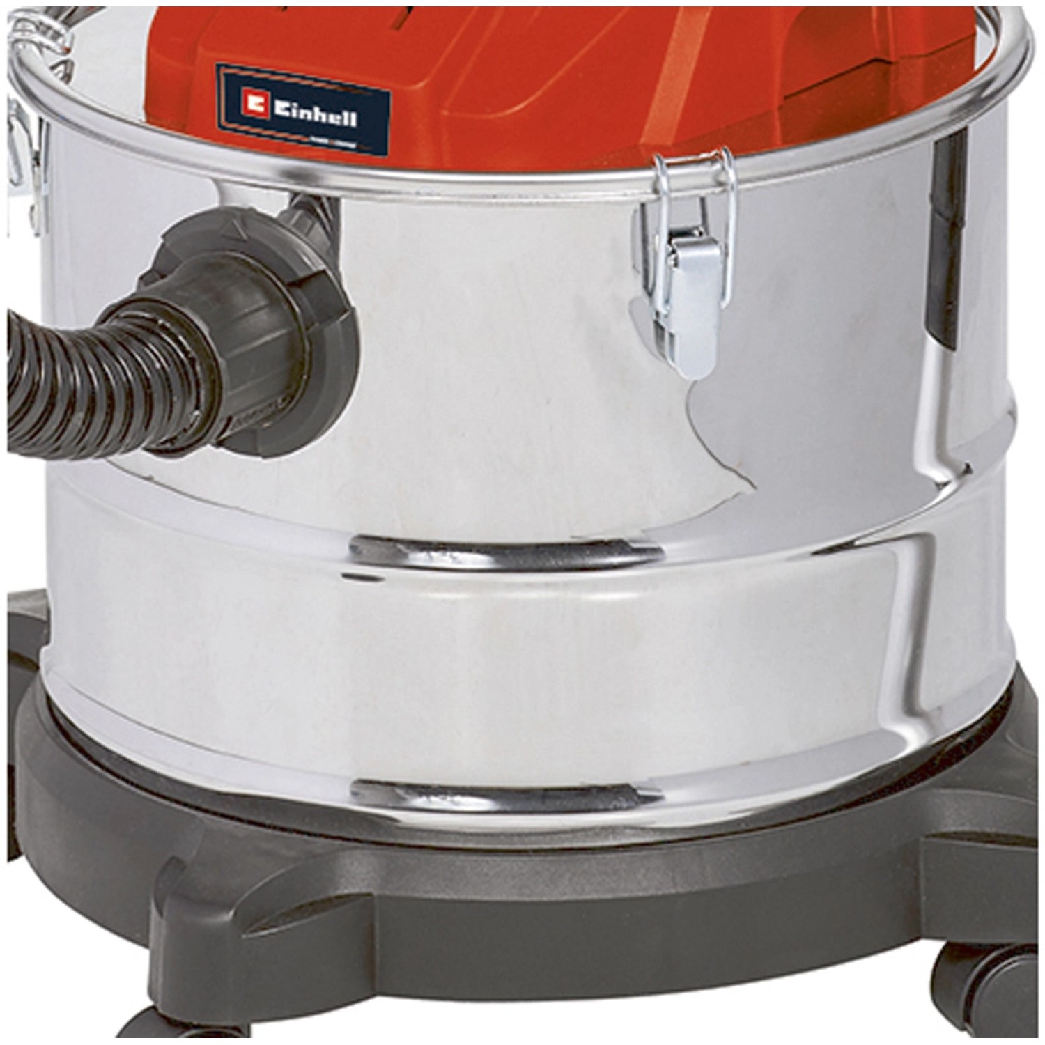 Einhell Akku-Aschesauger TE-AV 18/15 Li C-Solo: Detailaufnahme des Behälters und Schlauchs.