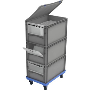 Eurobox-System Tauro Stautower inkl. Rollwagen u. 3 Boxen 60 x 40 cm Grau