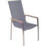 Grau-schwarzer Gartenstuhl Pavia von Garden Pleasure mit Teakholz-Armlehnen.