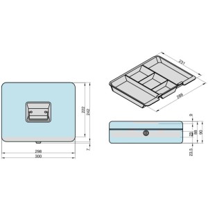Basi Geldkassette GK 10*L Schwarz mit Maßen und Details zum Münzeinsatz.