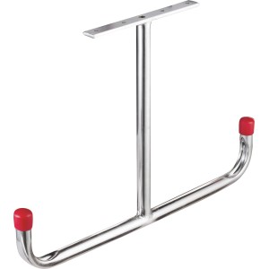 Verzinkter Deckenhaken in T-Form mit roten Schutzkappen, geeignet für Deckenmontage.